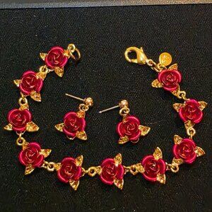 Danbury Mint Dozen Roses Gold-Plated Rose Bracelet & Earring Set